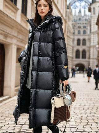 Damen Lange Winter Daunenjacke | Mit Kapuze