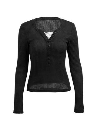 Women's Ribbed Longsleeve | With Button Placket Front