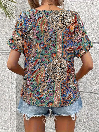 Women's Boho Flower Blouse | Short Sleeve