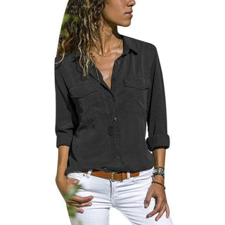 Women's V-neck Shirt with Pockets | Long Sleeves
