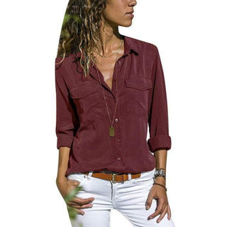 Women's V-neck Shirt with Pockets | Long Sleeves