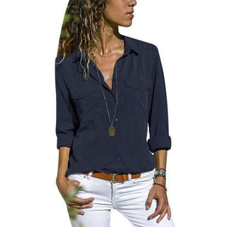 Women's V-neck Shirt with Pockets | Long Sleeves