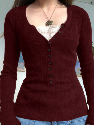 Women's Ribbed Longsleeve | With Button Placket Front