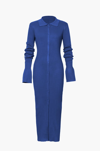 Women's long-sleeve dress with rib knit | Maxi