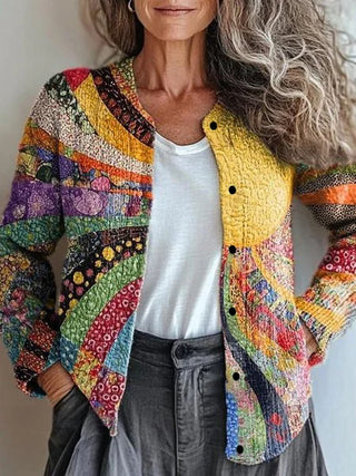 Damen Patchwork-Print Cardigan | Mit Knöpfen