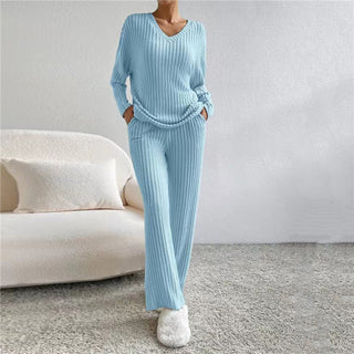 Women's Two-Piece Lounge Set | Ribbed V-Neck