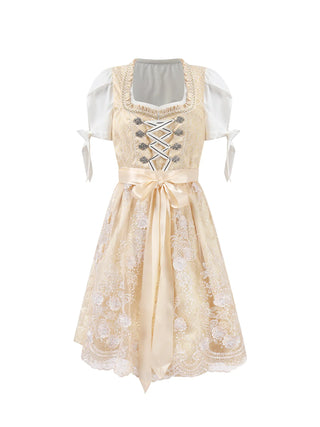 Damen Oktoberfest Dirndl Kleid | Schnüroberteil & Bestickte Schürze