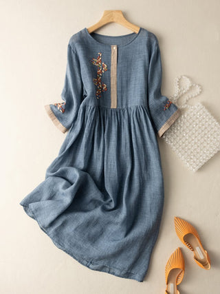 Midi-Kleid mit Stickerei für Frauen | Lockere Passform