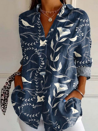 Damenbluse mit Druck | Knopfverschluss
