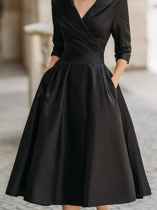 Damen Abend Midi Kleid | Wickelkragen
