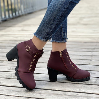 Damen Schnürstiefeletten | Chunky Heel mit Reißverschluss
