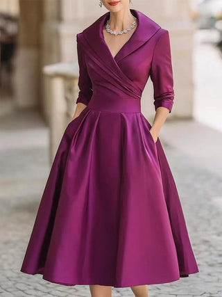 Damen Abend Midi Kleid | Wickelkragen