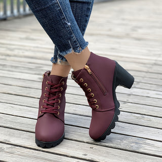 Damen Schnürstiefeletten | Chunky Heel mit Reißverschluss