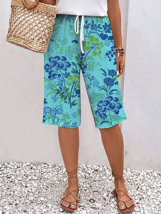 Damen Blumen Shorts mit Weiten Beinen | Mit Gummizug in der Taille