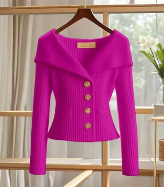 Damen Fitted Button Cardigan | Off Shoulder