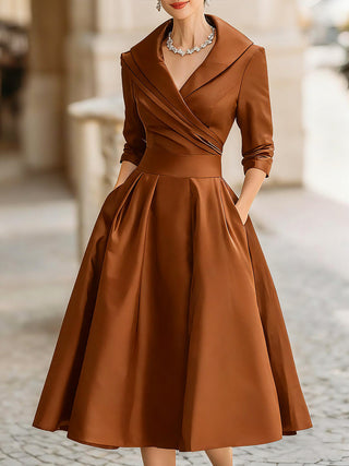 Damen Abend Midi Kleid | Wickelkragen