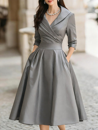 Damen Abend Midi Kleid | Wickelkragen