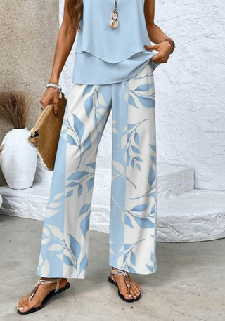 Zweiteiliges Damen Sommer Set mit Blumen Top und Weithose | Ärmellos
