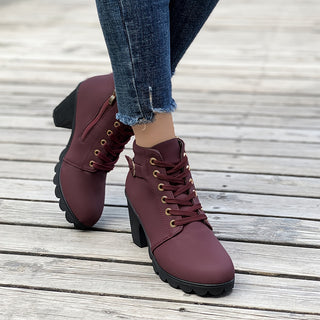 Damen Schnürstiefeletten | Chunky Heel mit Reißverschluss