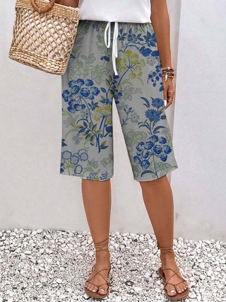 Damen Blumen Shorts mit Weiten Beinen | Mit Gummizug in der Taille