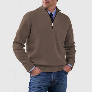 Herren Strickpullover mit Viertelreißverschluss | Stehkragen