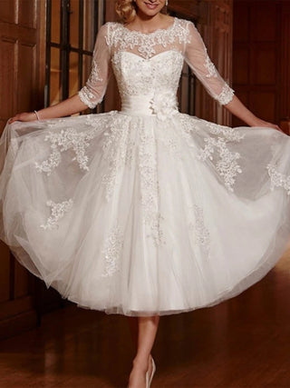 Damen A-Linien Hochzeitskleid | Midi