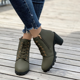 Damen Schnürstiefeletten | Chunky Heel mit Reißverschluss