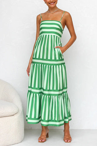 Damen Gestreiftes Sommerkleid | Spaghettiträger Maxi