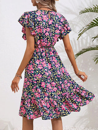 Damenkleid mit Blumenmuster und Rüschen | Mini