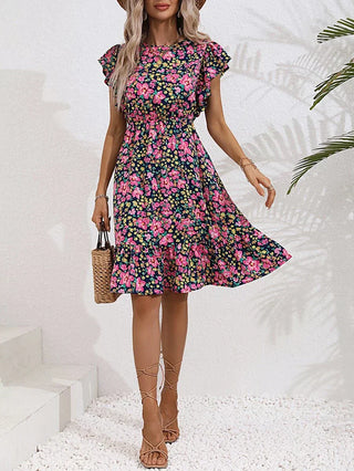 Damenkleid mit Blumenmuster und Rüschen | Mini