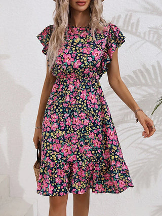Damenkleid mit Blumenmuster und Rüschen | Mini