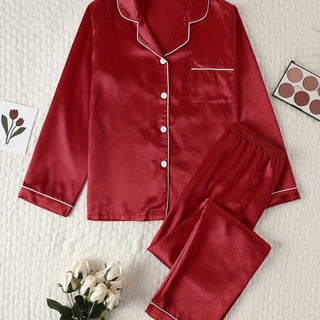 Damen Button Up Pyjama Set | Langarm Design