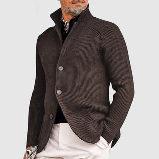 Herren-Strickjacke mit Rippmuster | Stehkragen