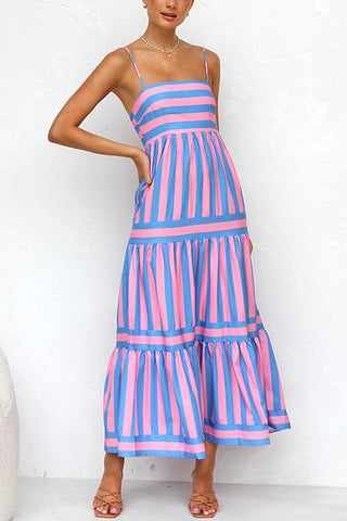 Damen Gestreiftes Sommerkleid | Spaghettiträger Maxi