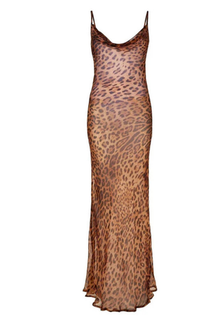 Damen Leopard Spaghetti Kleid | Maxi
