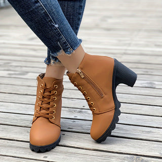 Damen Schnürstiefeletten | Chunky Heel mit Reißverschluss
