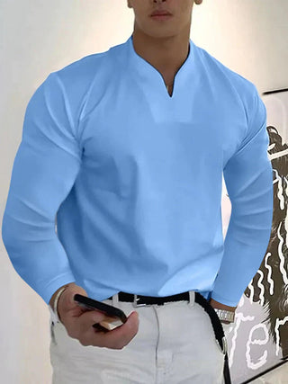 Herrenhemd mit langen Ärmeln, V-Ausschnitt | Slim Fit