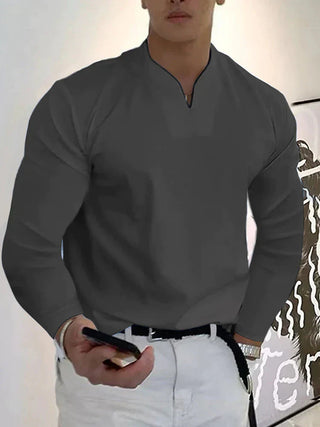 Herrenhemd mit langen Ärmeln, V-Ausschnitt | Slim Fit