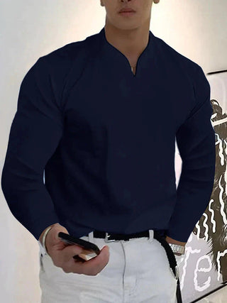 Herrenhemd mit langen Ärmeln, V-Ausschnitt | Slim Fit