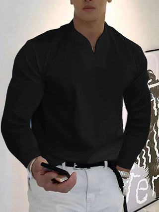 Herrenhemd mit langen Ärmeln, V-Ausschnitt | Slim Fit