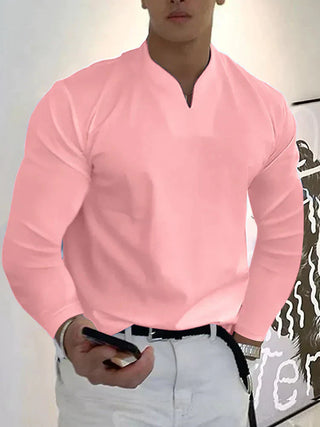 Herrenhemd mit langen Ärmeln, V-Ausschnitt | Slim Fit