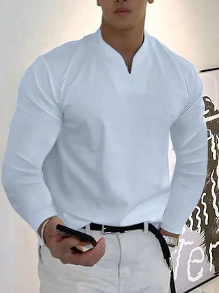 Herrenhemd mit langen Ärmeln, V-Ausschnitt | Slim Fit