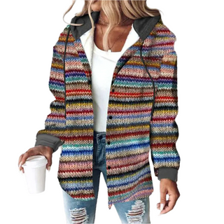 Damen Hoodie Strickjacke | Gestreift