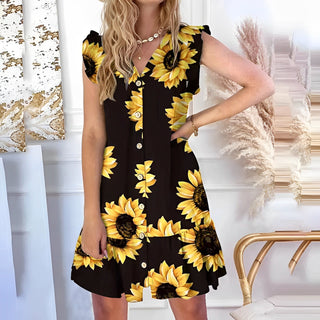 Ärmelloses Damenkleid mit Knöpfen | Mini