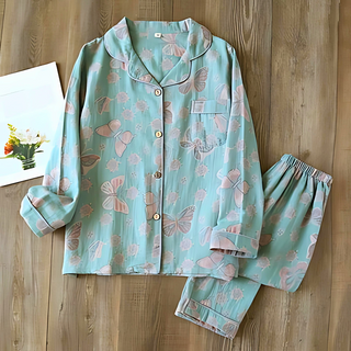 Damen-Pyjamas mit Schmetterlingsmotiv | Mit Knöpfen