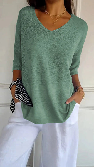 Damen V-Ausschnitt Oversized Stricktop | Halbarm