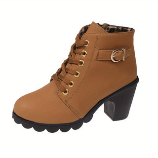 Damen Schnürstiefeletten | Chunky Heel mit Reißverschluss