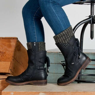 Damen Nieten Rücken Schnürstiefel | Knöchelhöhe
