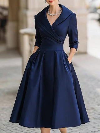 Damen Abend Midi Kleid | Wickelkragen