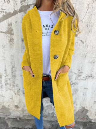 Damen Langer Knopf-Cardigan | Mit Kapuze